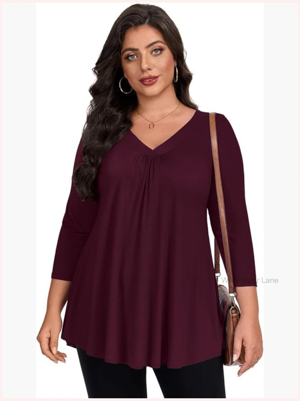 Plus Size 3/4 Sleeve V-Neck Tunic Top for Leggings, Tee Shirt